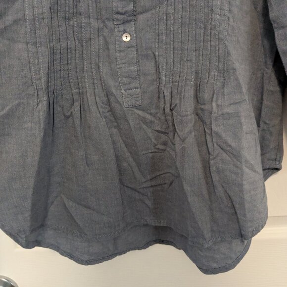 Peruvian Connection 100% Cotton Pleated Peasant Blouse Size 6 Blue Button - Picture 6 of 10